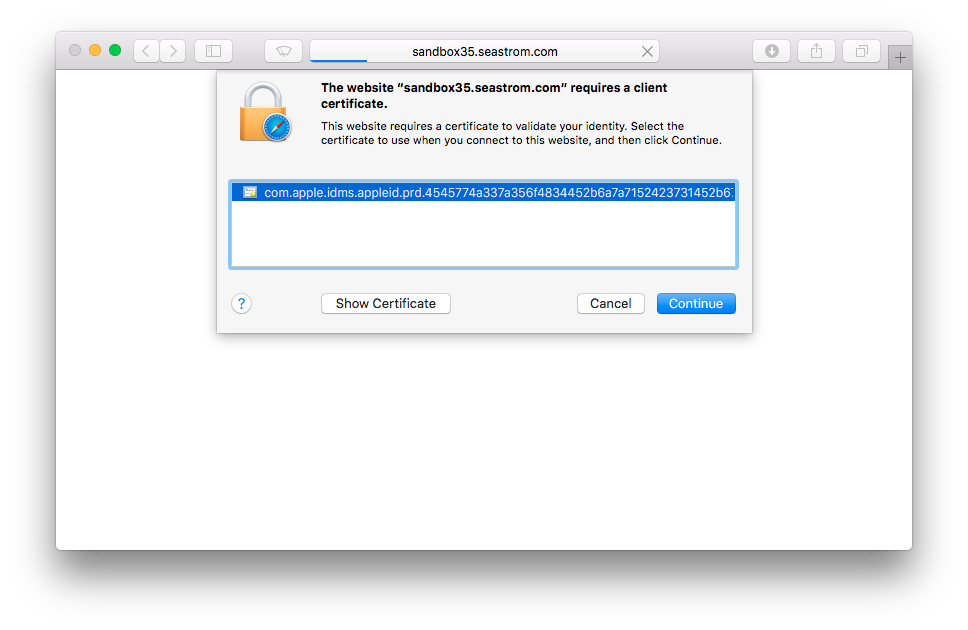 Safari demanding a client certificate